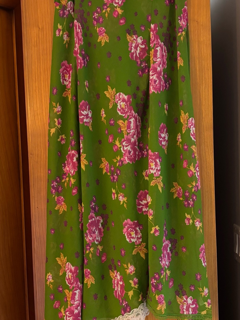 Free People Sheer Bright Green Floral Print midi skirt with Pink Rose